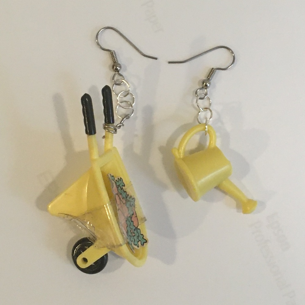 wheelbarrow & watering can gardener earrings